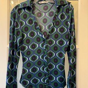Zara Blue and Green Geometric Button-Down Shirt